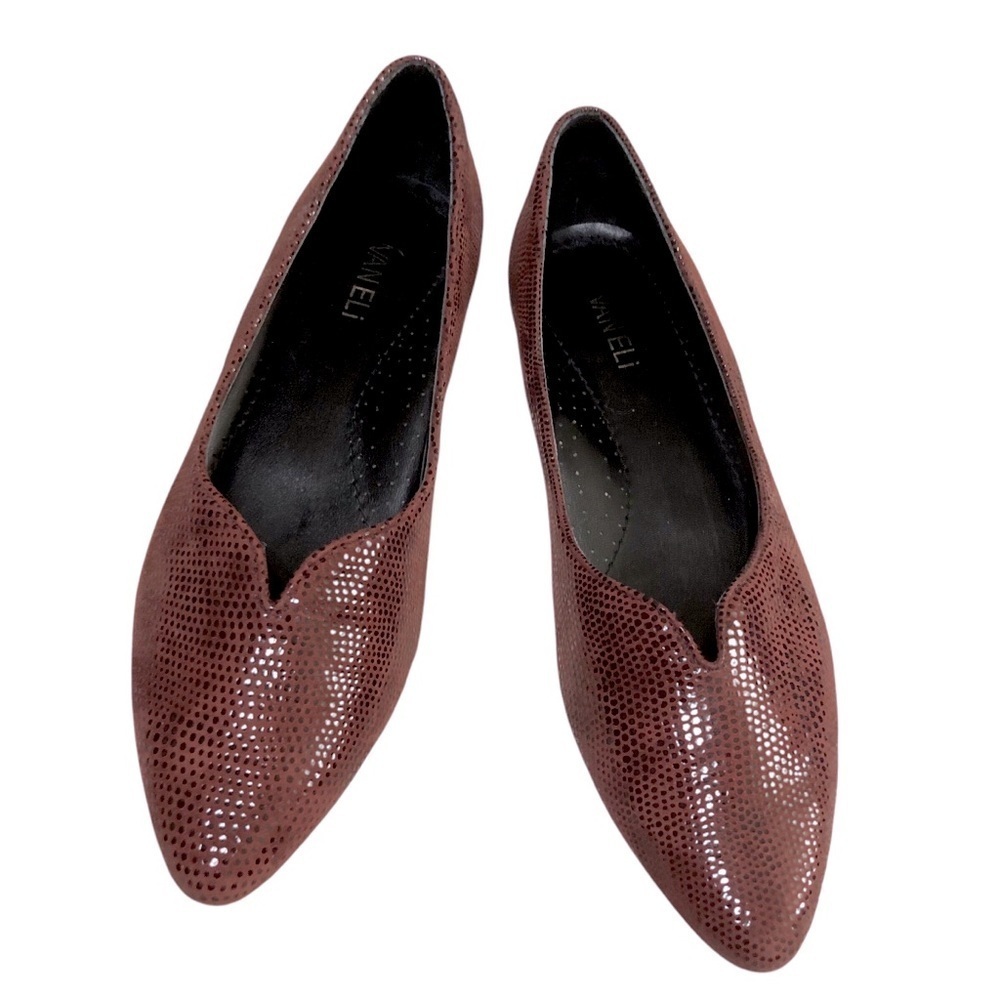 Vaneli Ganet Burgundy Leather Lizard Embossed Pointed Toe Flats Shoes 10N - Picture 2 of 9